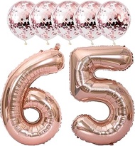 Rose Gold 65 Foil Balloons 40" Jumbo Foil Balloons Confetti Balloons for 65th Birthday Wedding Anniv