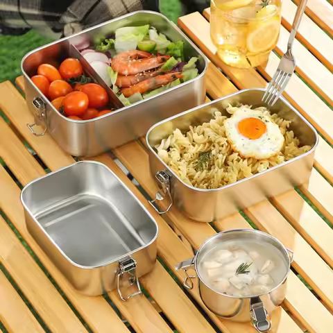 Stainless Steel Square Lunch Box Sealed Insulation Bento Box Lunch Box Canteen Large Capacity Compar