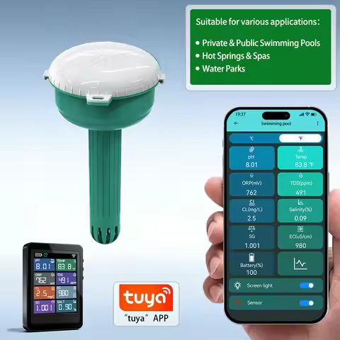 Smart Online Pool Water Monitor Tuya WiFi 8 in 1 Floating Water Quality Tester PH Chlorine EC TDS Sa