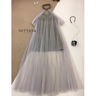 [NITTAYA] D2598 ชุดเดรสกระโปรงคอเต่าเว้าช่วงอกดีเทลผ้าแต่งกลิตเตอร์ ทรงสวยหรูหราดูแพงผู้ดีมาก ใส่เที