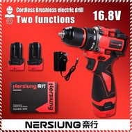 NerSiung 16V (16.8V Brushless Cordless Drill Driver 10mm Metal Chuck c/w 2x Battery