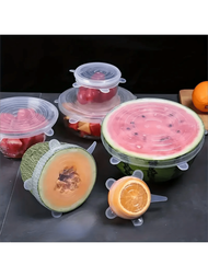 6入組通用圓形矽膠食品保鮮膜,適用於冰箱、微波爐、碗和鍋