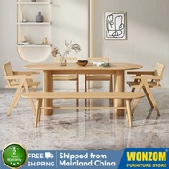 Wonzom SG⚡Solid Wood Dining Table And Chairs Oval Desk Small Dining Table Simple Log Workbench 2ff9e