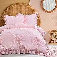 ROYALAY Pink Bedding Kids Comforter Sets for Girls Ruffle Bedding Set Full/Queen Size with 2 Pillow 