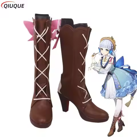 Kamisato Ayaka New Skin Springbloom Missive Cosplay Shoes Women Mid-leg Boots Game Genshin Impact Co