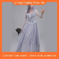 []-Women Halloween Dead Bride Costume Ghost Corpse Bride Corset Dress and Veil Floral Headband Outfi
