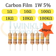 Resistor 1W 1 ohm, 10 ohm, 100 ohm, 1K ohm, 10K ohm, 100K ohm 1W 5% 30 Units / Pack