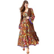 70s Retro Hippie Costume Vintage Disco Party Outfit Tribal Goddess Cosplay Costume for Women Men