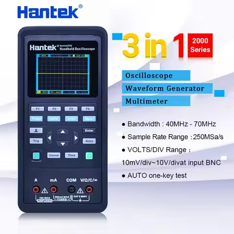 Hantek Portable Handheld small digital Oscilloscope 2-Channels + multimeter + Waveform Generator 3 i