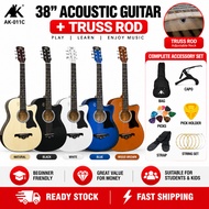 AK Guitar - 38 Inch Acoustic Guitar AK-011C | BAG & TRUSS ROD + Accessories Set Gitar Akustik Gitar
