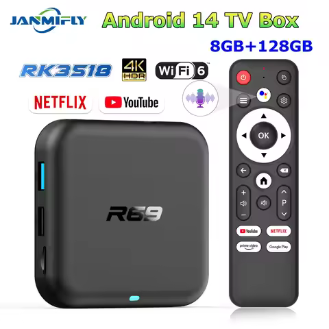 2025 New R69-1 Android TV Box 8GB RAM 128GB ROM Android 14 WiFi 6 Google Voice Support Media Streami