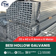 Harga Besi Hollow Galvanis 2x4 Cm (20 x 40) Tebal 0.8 mm Panjang 6 Meter Holo Berat dan Ukuran Per B