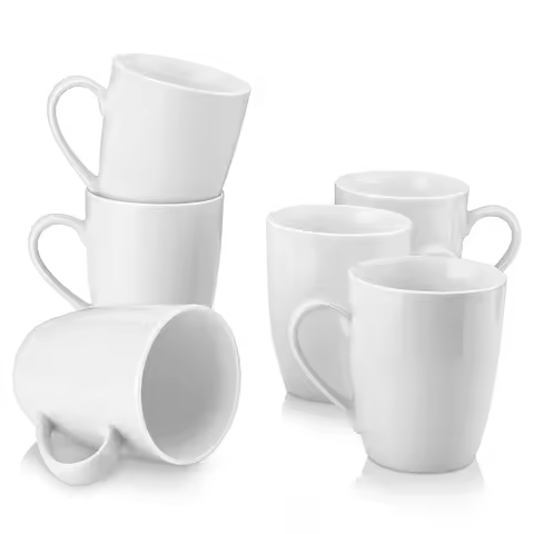 MALACASA Series Elisa 6 Pieces Ivory White Porcelain 360cc Coffee Mug Milk Cup