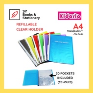 KIDARIO A4 New Clear Holder Refillable 20 Pockets / Clear Book / Document File / Plastic File 359A