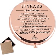 Cawnefil 15 Years Anniversary Wedding Gifts for Her Rose Gold Compact Mirror Happy 15th Anniversary
