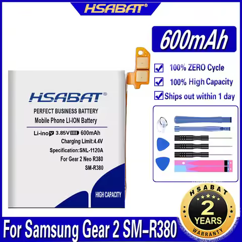 HSABAT R380 600mAh Battery for Samsung Gear 2 SM-R380 Gear2 R380 SMR380 SM-R381 Batteries