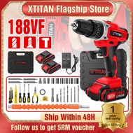 【XTITAN Flagship Store】188VF Cordless Impcat  Drill Electric Drill 3 Mode Hand Battery Drill Screwdriver Wireless Rechargeable Drill set