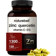 Zinc Quercetin 50mg (Zinc Supplement with Vitamin C), 180 Capsules, Best Zinc Vitamin and Immune Vit
