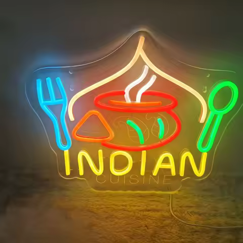Indian Cuisine Neon Sign LED Wall Art USB Powered Restaurant Kitchen Diner Cafe Bar Shop Food Lover 