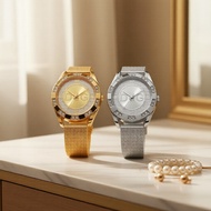 DQG 1/2 Pcs Women's Luxury Quartz Watch, Zircon-Style Dial & Stainless Steel Mesh Band, No Box  1/2 