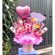 Candy gift basket for birthday girls, pink gift basket for girlfriend, birthday, anniversary..