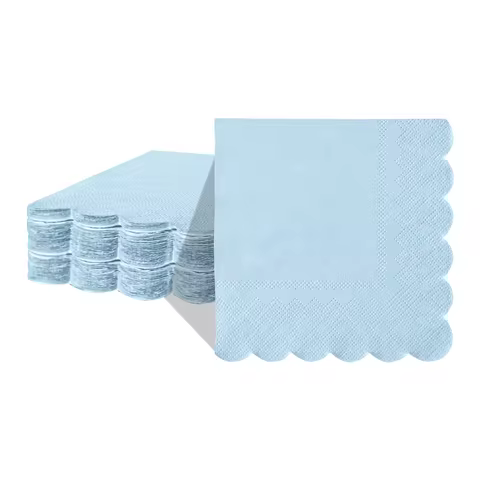 JINYUDOME Paper Napkins Blue Scalloped Cocktail Napkins 9.84x9.84in Cut Edge Wavy Edge Printed Paper