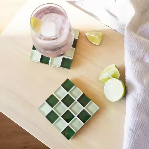 4 Pack Square Mosaic Crystal Glass Coasters Heat Resistant Drink Cup Mats for Home Table Decor Minim