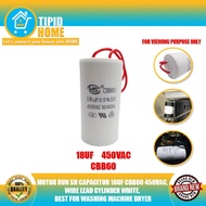 TIPID HOME MOTOR RUN SH CAPACITOR 18UF CBB60 450VAC, WIRE LEAD CYLINDER WHITE