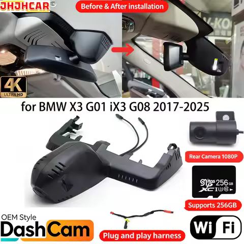 JHJHCAR for BMW X3 G01 iX3 G08 2017-2025 Wifi OEM DVR 4K Dash Cam Front Rear Camera Night Vision Vid