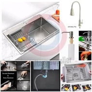 PAKET LENGKAP KITCHEN SINK STAINLESS 6045 LENGKAP BAK CUCI PIRING 1 LUBANG BESAR STAINLESS KRAN KITC
