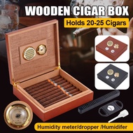 20 Count Cigar Humidor Box Brown Cedar Wood Lined Portable Cigar Humidor Humidifier With Hygrometer 