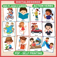 100 ACTION VERBS PDF Flash Cards for baby kids preschool toddler Kad imbas KATA KERJA untuk kanak-ka