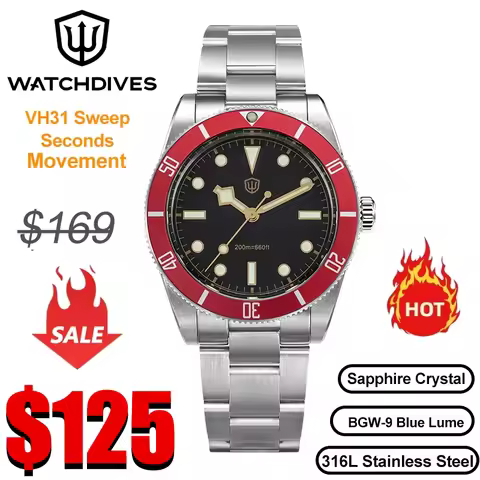 Watchdives WD7922 V2 BB54 Watch VH31 Sweep Second Movement Sapphire Crystal 20bar Waterproof C3 Lumi
