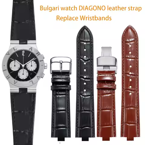 Mengduomi Genuine leather watch strap for Bulgari DIAGONO TITONI Convex watch band Replace Wristband