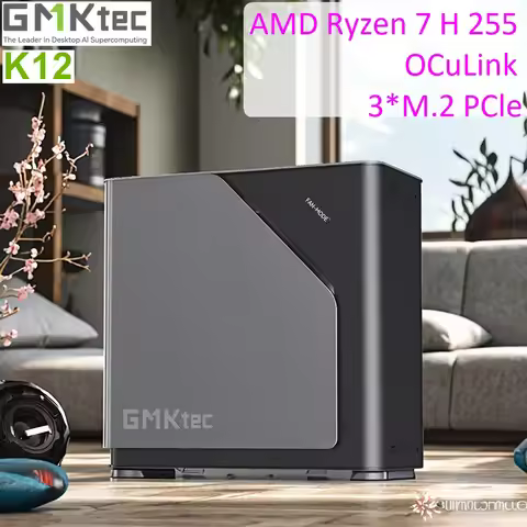 GMKtec Gamer Mini PC K12 NucBox AMD Ryzen 7 H 255 OCuLink USB4 2*DDR5 3*PCIe 2*2.5G LAN RGB Desktop 