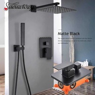 Matte Black Set Rain Brass Head Shower Embed Box Hot Cold 2/3 Ways Tap Bathroom Faucet