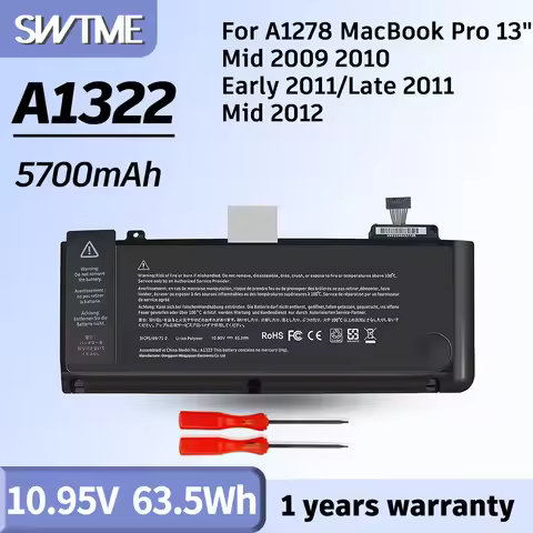 Battery A1278 A1322 for Apple MacBook Pro 13"" [Mid 2012 2010 2009 Early 2011 Late 2011] - High Perf