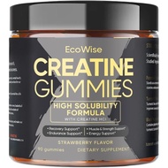 Ecowise Creatine Gummies, High Solubility Creatine Hydrochloride Formula, Sugar-Free Strawberry Flav