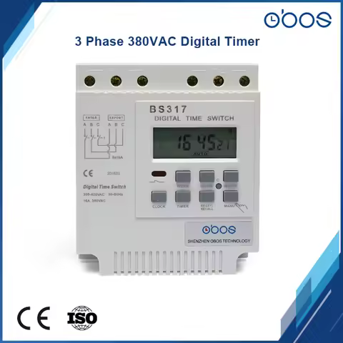 OBOS brand 415VAC 25A three phase programmable timer switch din timer with 16 times on/off per day t