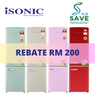 [FREE SHIPPING][SEDA SAVE 4.0] Isonic Double Door Vintage Refrigerator IDR-BCD261LH Retro Fridge IDR