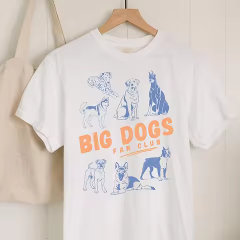 Vintage Big Dogs Fan Club Graphic Tee Short Sleeve Cotton T-Shirt for Dog Owners & Animal Lovers Dog
