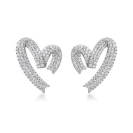 [With Box] HEFANG HEFANG Jewelry Heart Ribbon Earrings Shining Elegant Jewelry Gift