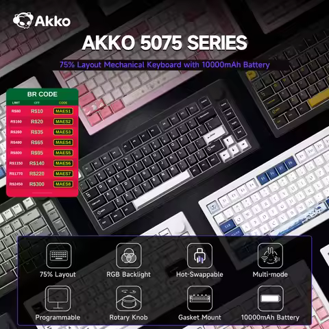 Akko 5075 V3 75% Mechanical Keyboard 8000/10000mAh 2.4GHz Wireless/ Wired Type-C/BT 5.0 Hot Swap RGB