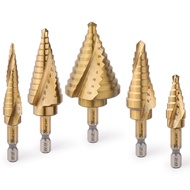 5Pcs Step Drill Bit Straight Groove Titanium Coated Wood Metal Hole Cutter Core Drill Bit 4.8-34.9mm