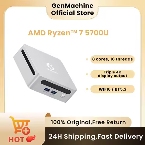 2025 GenMachine New Mini PC 5700U Windows 11 Ryzen Support Windows 11 DDR4 3200MHz AMD WiFi6 Max 64G