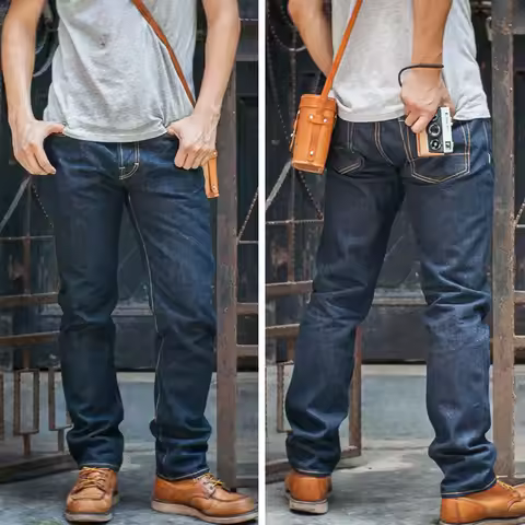 Red Tornado Slim Straight Fit Men's Jeans 16oz Selvage Denim Pants Dark Blue