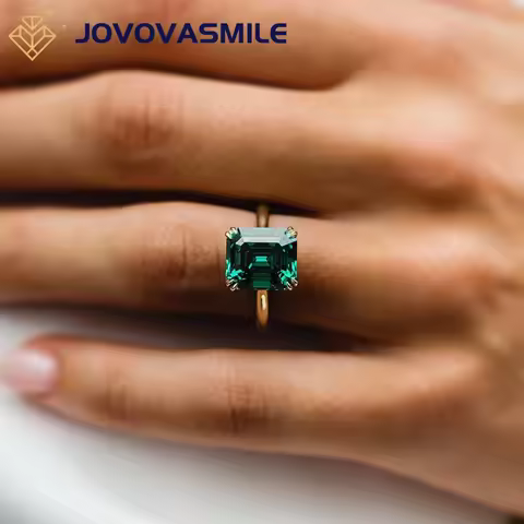 JOVOVASMILE 5 Carat Moissanite 10.5x9.25mm Asscher Cut Dark Green Color Double Prongs 10K Solid Yell