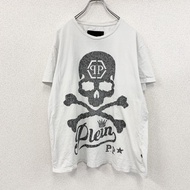 古著Philipp Plein 骷髏印花短袖T卹，白色，2XL碼
