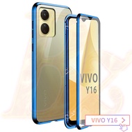 For VIVO Y16 Magnetic Case 360 Front+Back double-sided 9H Tempered Glass Case For VIVO Y16 2022 Meta