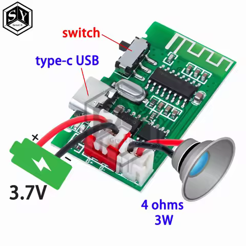 4 OHMS 3W Mono Bluetooth Power Amplifier PCBA Battery Charging Function 3.7V Lithium Battery Bluetoo